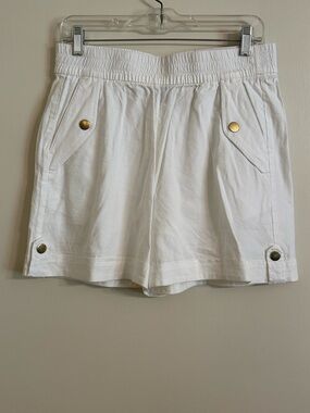 INC International Concepts White Pull-On Shorts with Gold Buttons